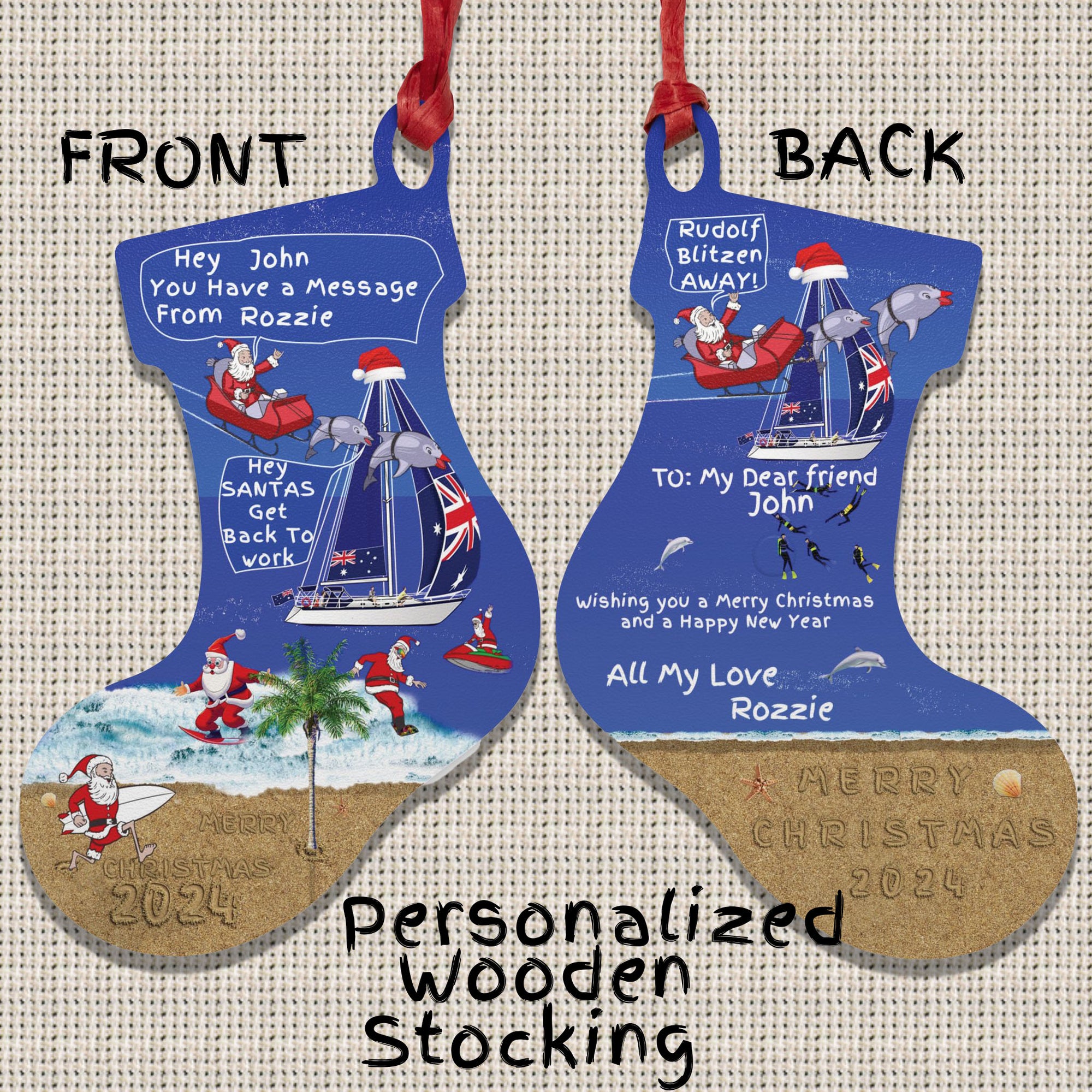 Personalized Wooden Stocking Ornament | Personalized Wooden Cards | Magnetic