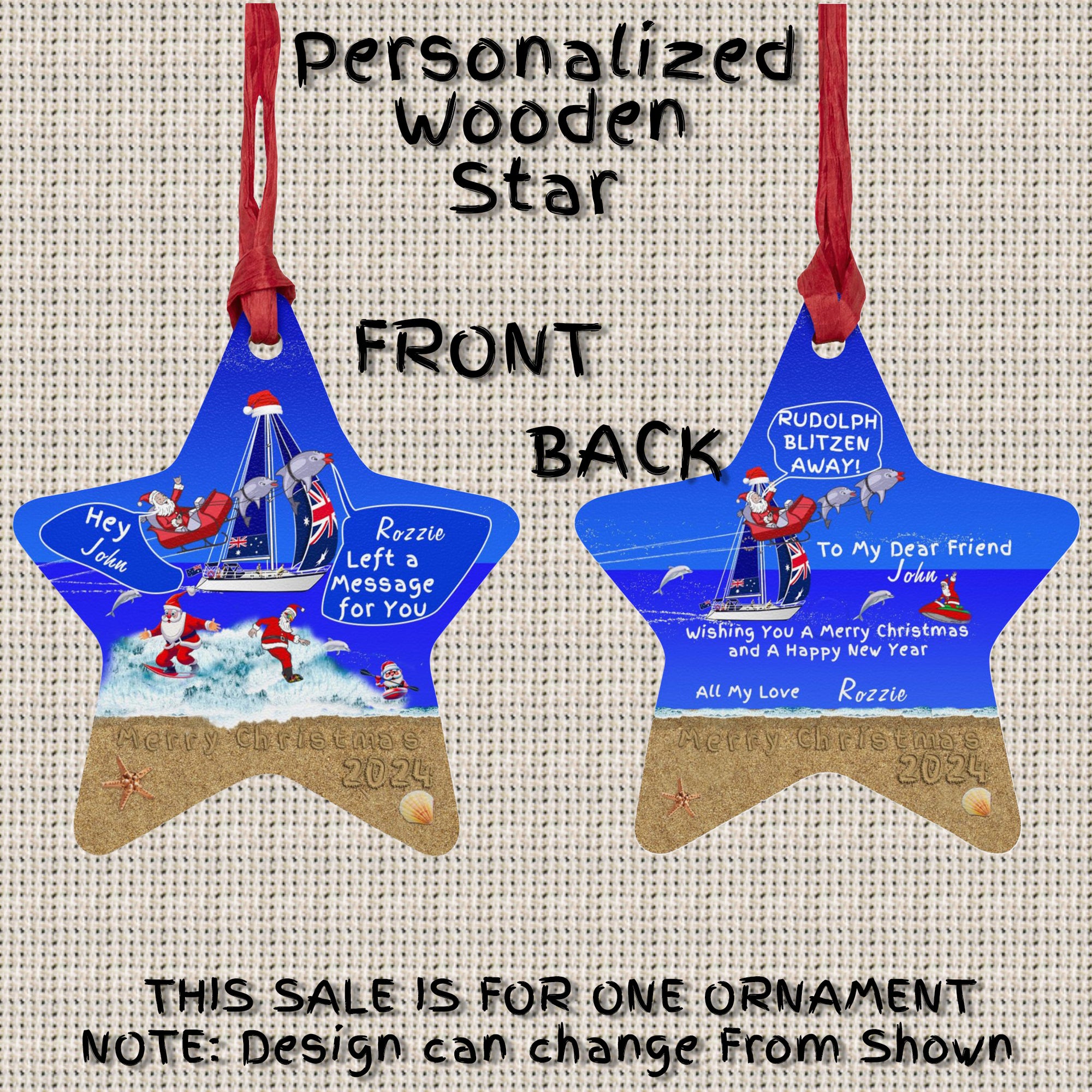 Personalized Wooden Star Ornament | Wood Christmas Card  Magnetic Back