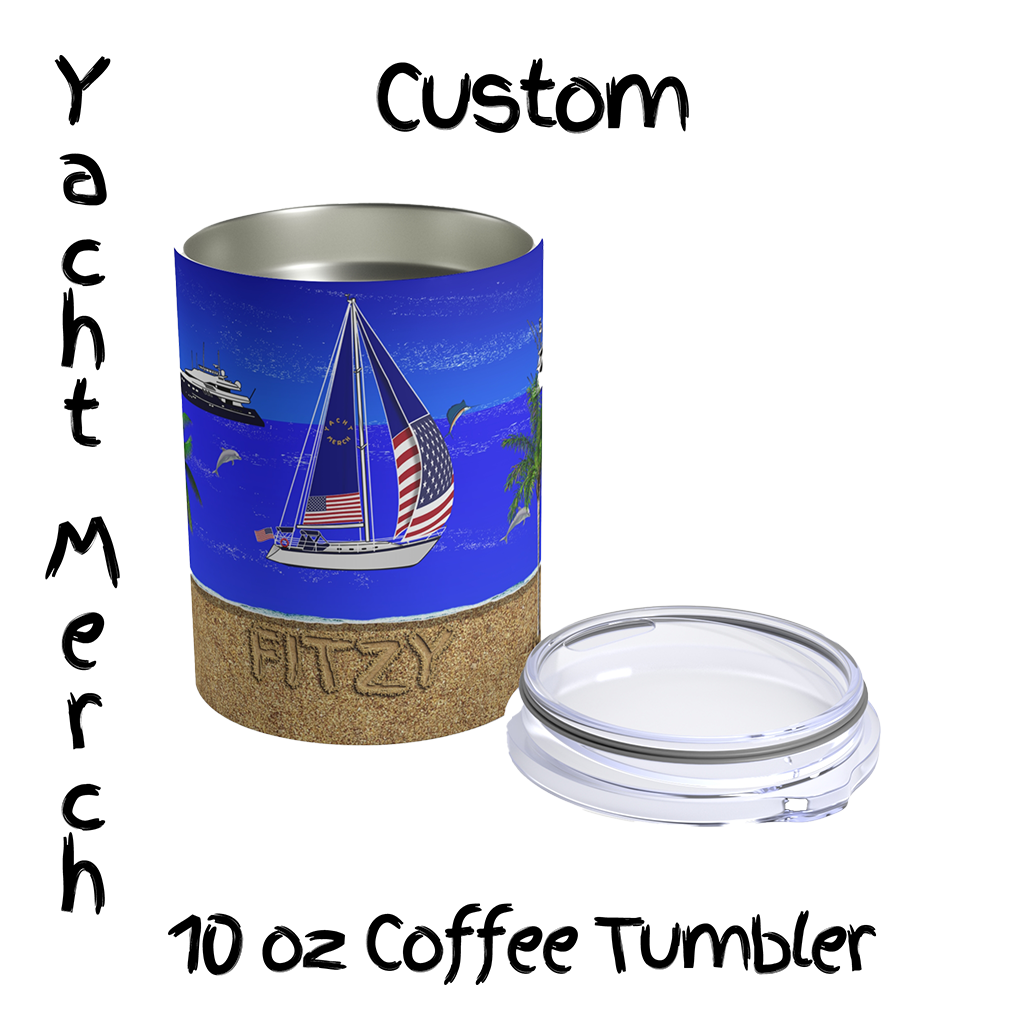 Yacht Merch | 10 oz Custom Coffee Tumbler | Flag on Sailboat | Opened View