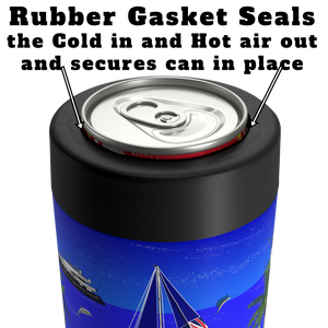 Yacht Merch | Custom Can Cooler | Rubber Gasket seals | Cold in - Hot air out | Top View