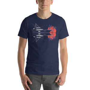 Sportfish Custom T Shirt with Original Sportfish Yacht Design on a Navy-Blue t-shirt